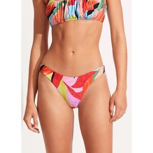 Seafolly Tropfest Reversible High Cut Bikini Bottoms Zebra Tropical Multi Size 8